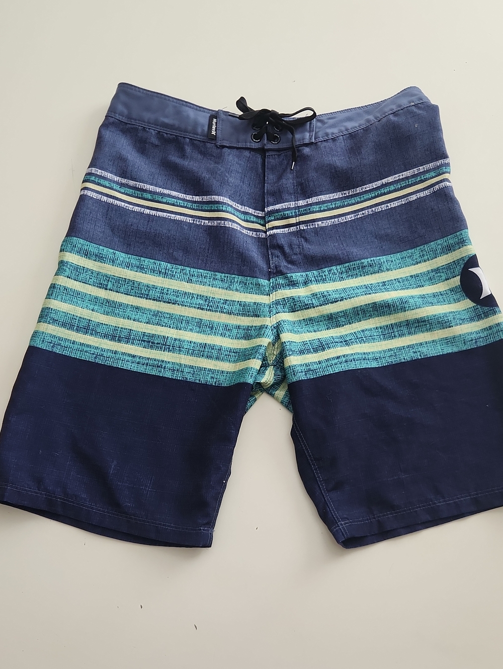 Hurley Boys Outrigger Striped Boardshorts Swim Trunks Navy Yellow 14